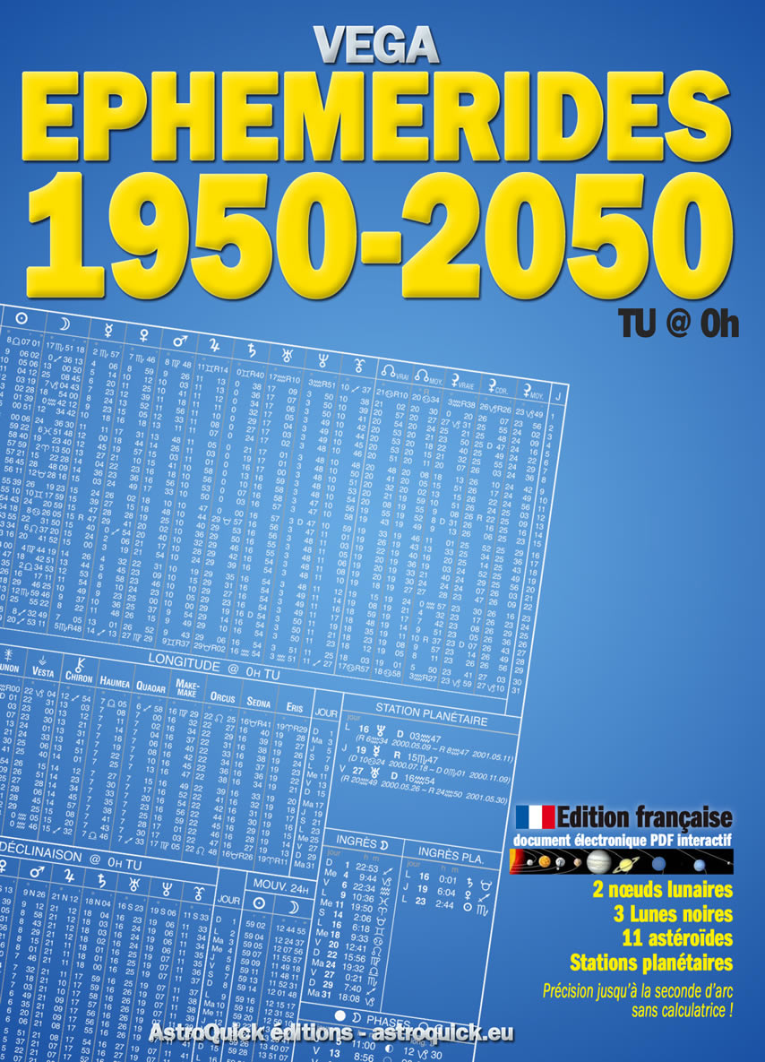 1ere de couverture Ephémérides 1950-2050 éd. Fr. - Daniel Véga - ©2021 AstroQuick Editions