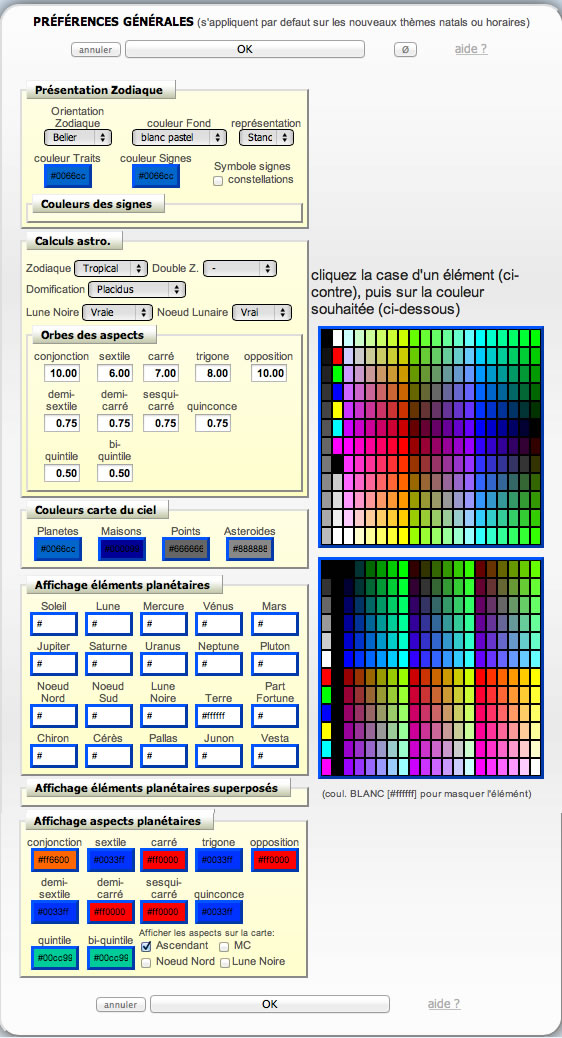 Préférences graphiques et calculs astrologiques logiciels AstroQuick