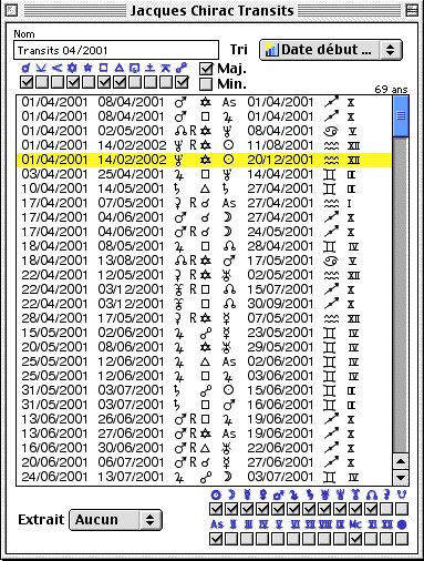 Fenetre des Transits avec de nombreux paramétrages dans AstroQuick MAC basicparamétrages
