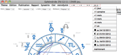 menu horloge navigation astrologique dans le temps
