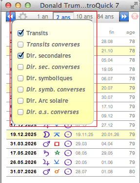 theme transits directions dates liste